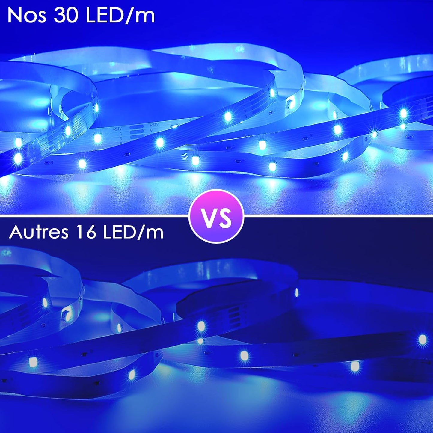 HOVVIDA Ruban LED 10M, 1X10M, 30 Led/Mètre, 24V RVB Bande LED, 300 LED, APP Et Télécommande, Synchronisation De La Musique, Mode Minuterie, Pour Chambre, Salle De Jeux, Fête, Festival