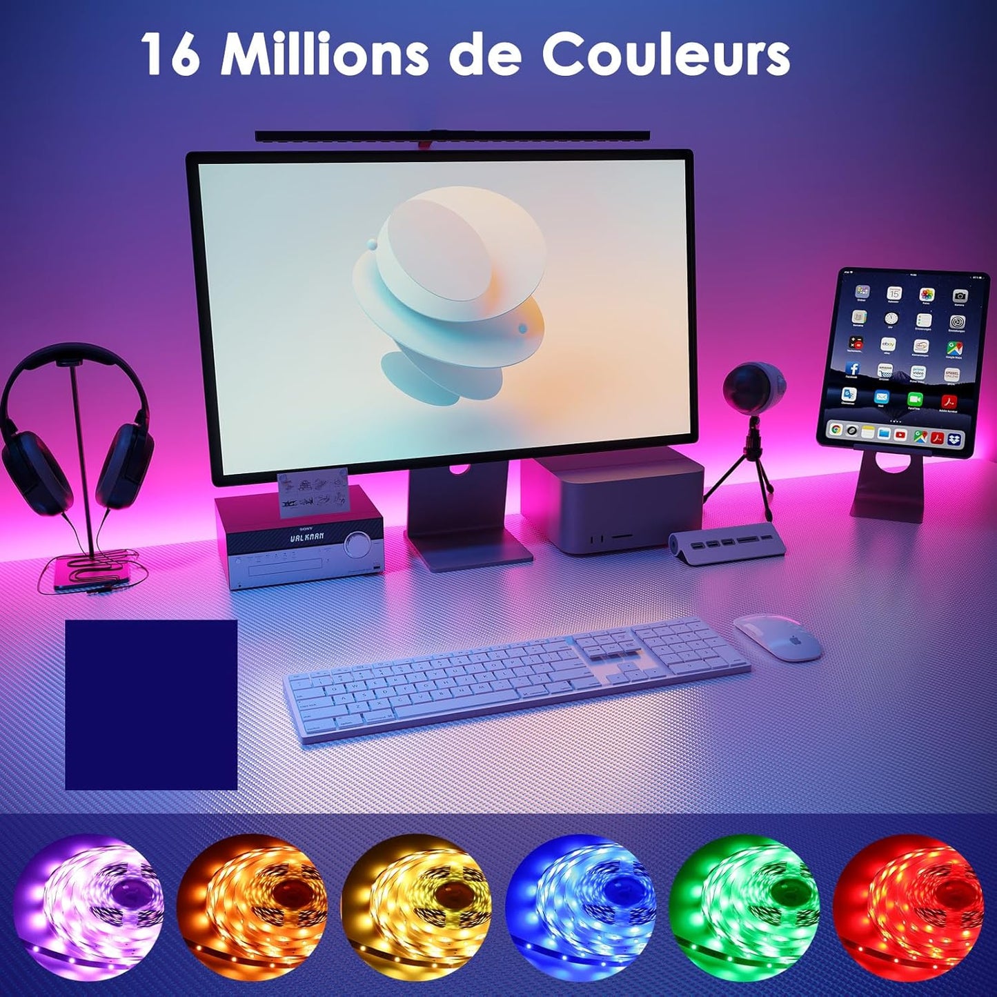 HOVVIDA Ruban LED 10M, 1X10M, 30 Led/Mètre, 24V RVB Bande LED, 300 LED, APP Et Télécommande, Synchronisation De La Musique, Mode Minuterie, Pour Chambre, Salle De Jeux, Fête, Festival